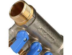 Коллектор распределительный STOUT с шаровыми кранами 1", 3 отвода 1/2" (синие ручки) (Арт. SMB 6211