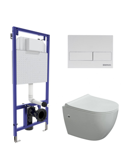 Комплект BERGES: инсталляция NOVUM, кнопка L4 Soft Touch белая, унитаз OKUS, сиденье дюропласт Toma Slim SO, микролифт, быстросъем