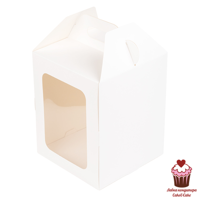 Коробка для торта 16х16х20 Белая с окном (загрузка спереди)