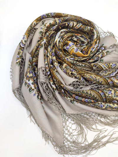 Павловопосадский платок Золотое сердце 2022-16