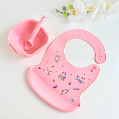 Нагрудник из пищевого силикона Единороги Розовый