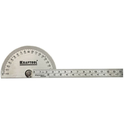 Транспортир с линейкой KRAFTOOL Protractor из нержавеющей стали, 145 мм (34290)