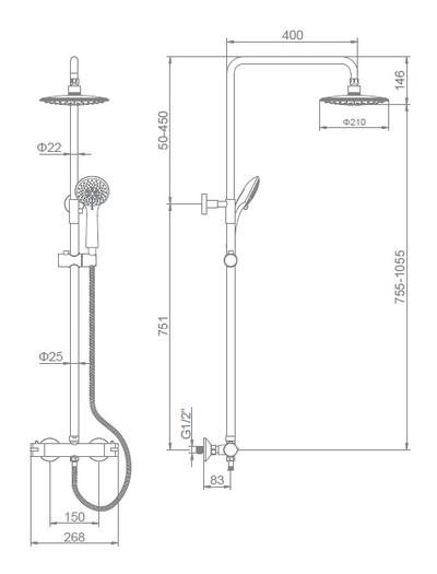 ДУШЕВАЯ СТОЙКА LEDEME L2411 с термостатом