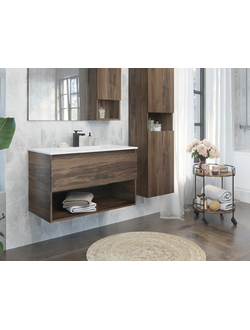 Тумба-умывальник "Бордо-90" дуб темно-коричневый с раковиной QUADRO 90 белая