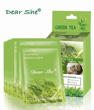 Маска для лица с экстрактом зелёного чая Dear she GREEN TEA BLACKHEADS REMOVALS, 20гр 10шт