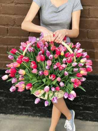 151 тюльпан в корзине