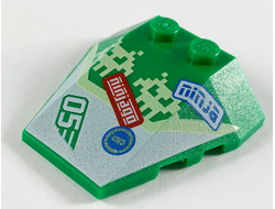 Wedge 4 x 4 Triple with Stud Notches with Pixel Aliens, ninjago, ninja and 05 Pattern, Green (48933pb033 / 6290500)