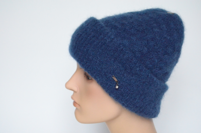 Синяя мохеровая шапка женская с отворотом Vizio Италия 9022 CRY