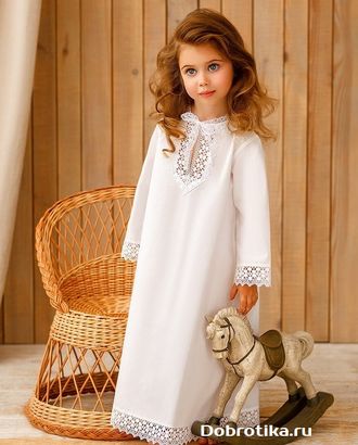 Крестильная рубашка (платье) для девочки, модель "Ирина". На возраст: 3-4 года, 5-6 лет, 7-8 лет, 9-10 лет, арт. КРД-Ир-2, цена от