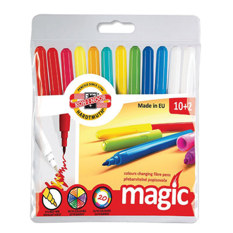 Фломастеры KOH-I-NOOR "Magic", 12 шт., 10 цветов + 2 перекрашивающих, смываемые, пластиковая упаковка, подвес, 771612AB01TE, 4 набора