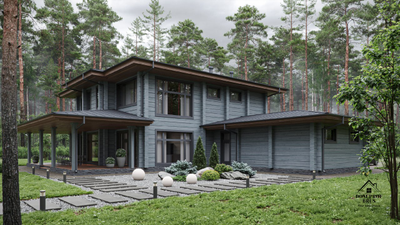"Скандинавия": Деревянный Дом с Яркой Индивидуальностью 340 м²