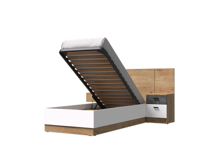 Кровать АДЕЛЬ 0,8 с подъемным основанием + тумбы с щитками Дуб Вотан-Белый гладкий