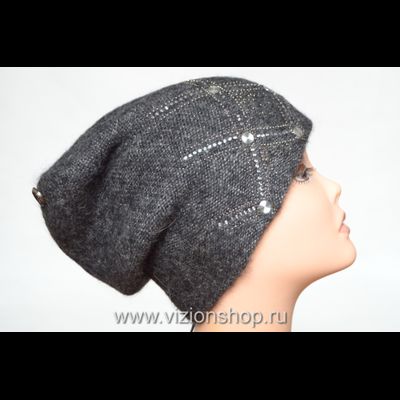 Вязаная модная шапка женская осень зима Vizio Италия 6111 CL антрацит