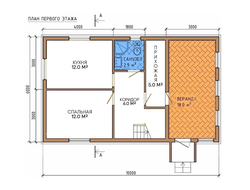 Каркасный двухэтажный дом 94,5 м². Первый этаж