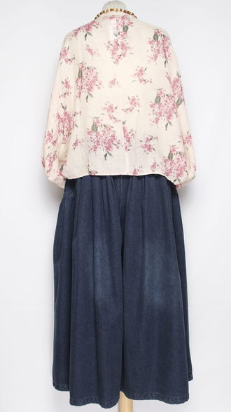 Рубашка Бохо "ПРОВАНС СТОЙКА КИМОНО" белая\розовый букет р.44-52