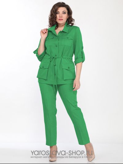 Модель : 2151.Брючный костюм ярко-зеленого цвета.