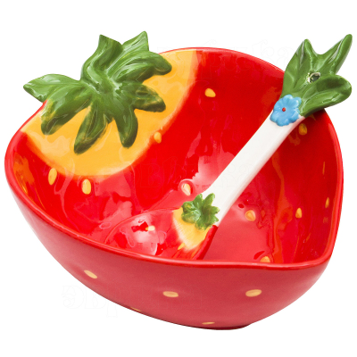 Салатник фарфоровый с ложкой Клубника