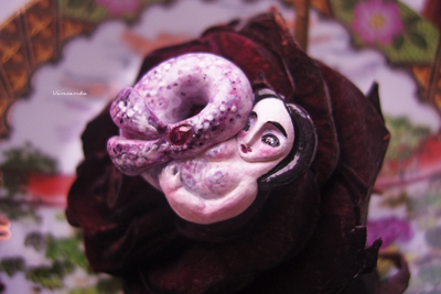 Брошь в технике скульптурной миниатюры "Русалочка - Морская Роза" с натуральным рубином