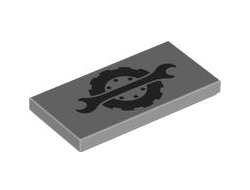 Tile 2 x 4 with Black Spanner Wrench and Wheel Pattern, Light Bluish Gray (87079pb1418 6480738)