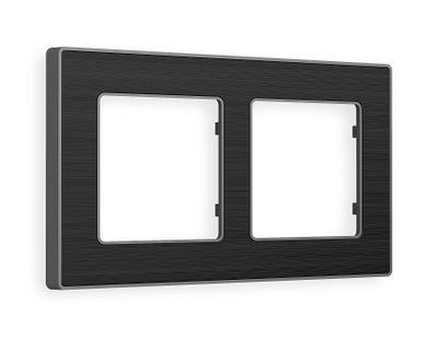 Рамка 2-ая Черное стекло шлифованное/Сталь, коллекция ARCTIC - Ambrella Volt - ALFA