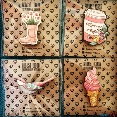 Дизайнерские деревянные броши ручной работы