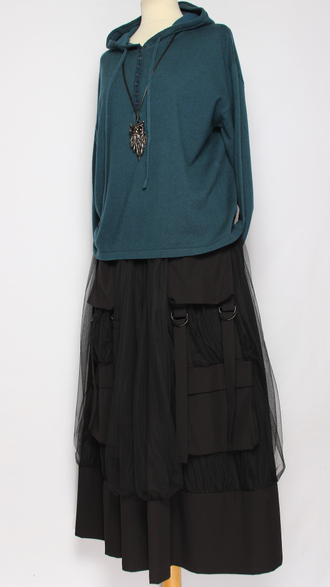 Юбка  "Широкая сетка карманы" чёрная до р.54