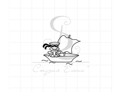 Штамп детский лягушка в бескозырке в лодочке с парусом