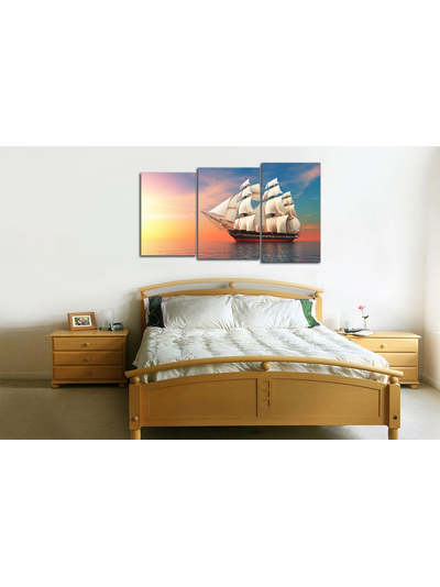 Модульная картина &quot;Парусник на закате&quot;