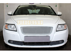 Защита радиатора Volvo S40 II (рестайлинг) 2007-2012 3D chrome верх PREMIUM (устанавливается вместо штатной)