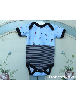 Боди с коротким рукавом в свежем "морском" стиле, под подгузник, арт. 5-333