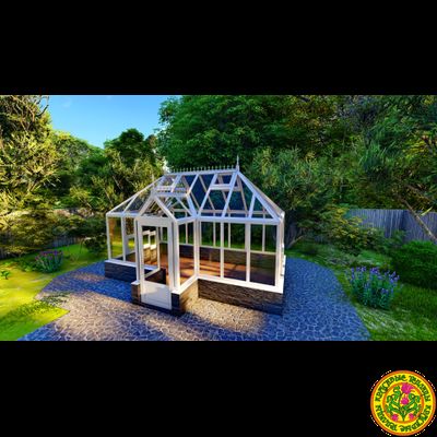 Базовая комплектация теплицы в английском стиле с холлом из стекала и алюминия ЕЛИЗАВЕТА XSP размером 5000 х 2500 мм