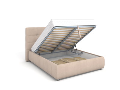 Двуспальная односпальная мягкая кровать Крит Ривалли (Rivalli), высокое изголовье, металлоскелет, в съемных чехлах с подъемным механизмом