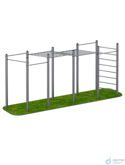 Рукоход двойной двухуровневый, 5 турников и шведская стенка