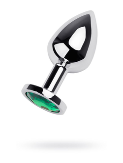 717002-7 Анальная втулка Metal by TOYFA, металл, серебряная, с зеленым кристаллом, 8 см, Ø 3,4 см, 8