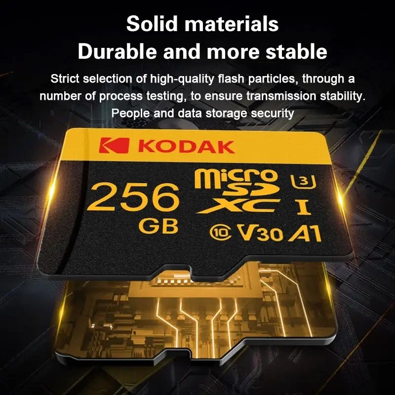 Карта памяти Kodak Micro SD, класс 10, UHS-1 U3 V30 A1 на 256 ГБ, чтение 60 МБ/с, запись данных 30 М