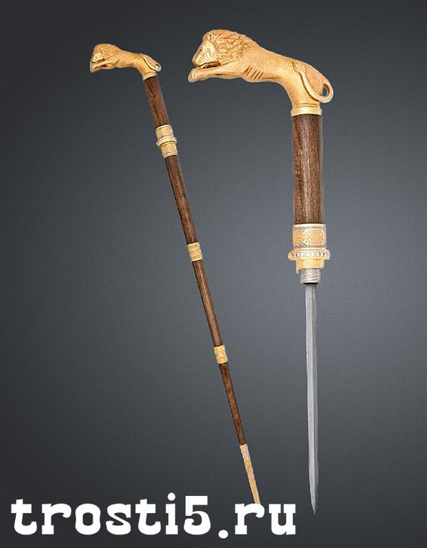 Премиальная трость ручной работы с клинком и львом на рукояти