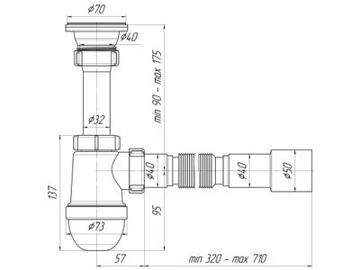 Сифон Ани 1/2"*40 гофр 40*50 д/кухни с гофр.на Ф50 [5144]