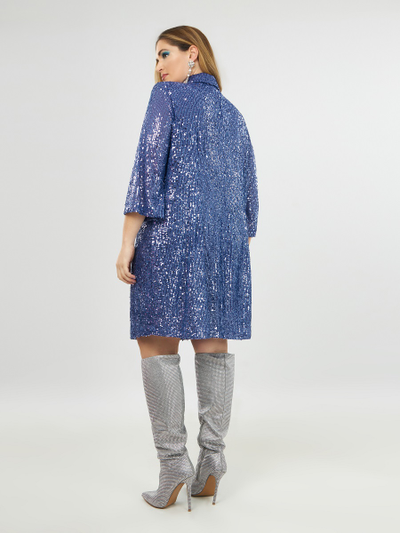 Вечернее платье для полных девушек из голубых паеток