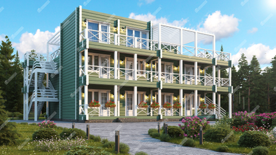 Трехэтажная гостиница из клееного бруса, 550 м2