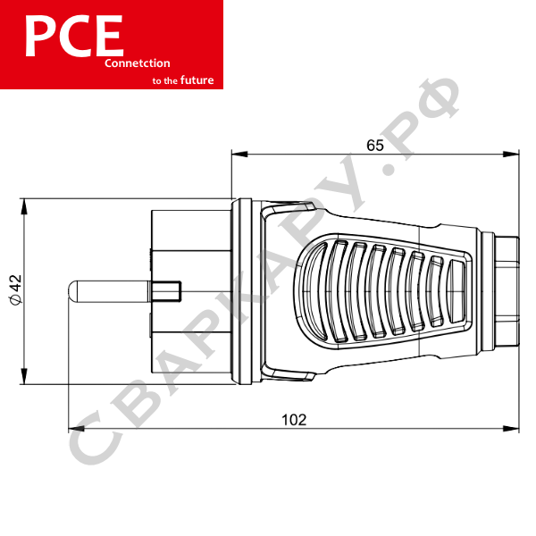 Вилка кабельная PCE Taurus2 0511-ss 250В/16А 2 полюса+земля IP54 Schuko DE резиновая ударопрочная