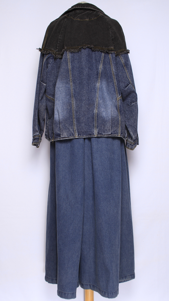 Джинсовка-бомбер "АНГЛИЙСКИЙ ВОРОТ" синяя, черная р.48-54