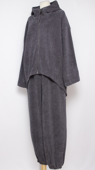 КОСТЮМ ЖАКЕТ И БРЮКИ "ВЕЛЮР ВАФЕЛЬКА"  графит р.46