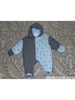 Утепленный комбинезон для новорожденных, верх и подкладка - хлопок, на кнопочках, с капюшоном, для осени, весны, зимы (в конверт), размеры: 62, 68, 74