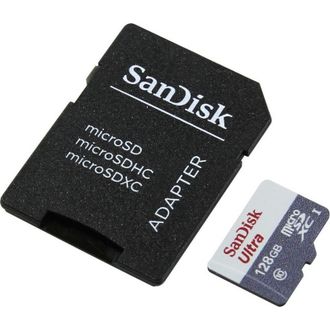 Карта памяти SanDisk Ultra microSDXC UHS-I Cl10 + адаптер, SDSQUNS-128G-GN6TA