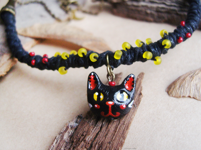 "Котик и огоньки", необычное колье под шейку