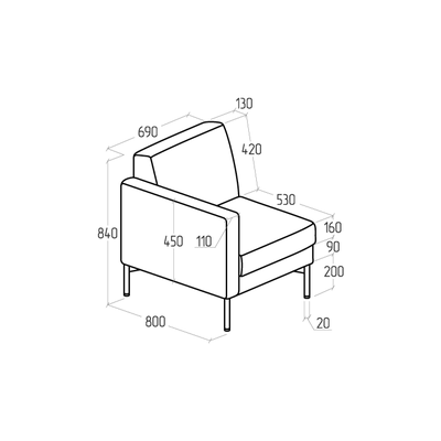 Модуль Everprof Gamma с подлокотником одноместный правый Экокожа Черный