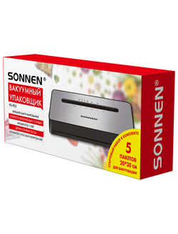 Вакуумный упаковщик SONNEN VS-903, 5 режимов, 12 л/мин, 110 Вт, запаивание до 30 см, сухое/влажное вакуумирование, 456339