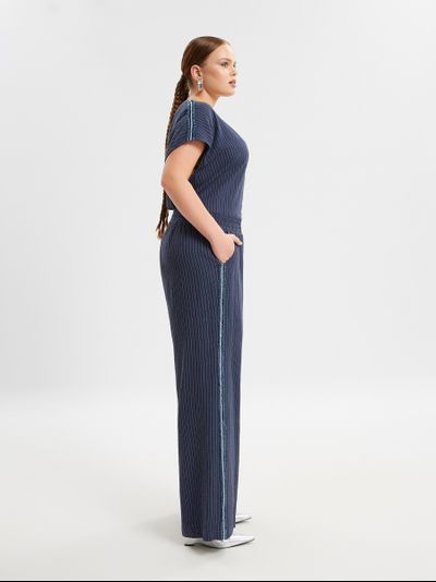 Брюки широкие синего цвета в полоску