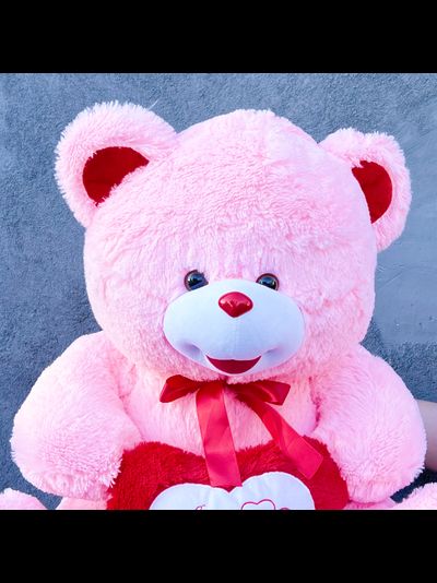 Большой плюшевый медведь 135 см розовый Ник