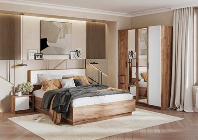 Композиция Спальни ОРЕГОН Дуб Крафт Табачный/Белый супермат